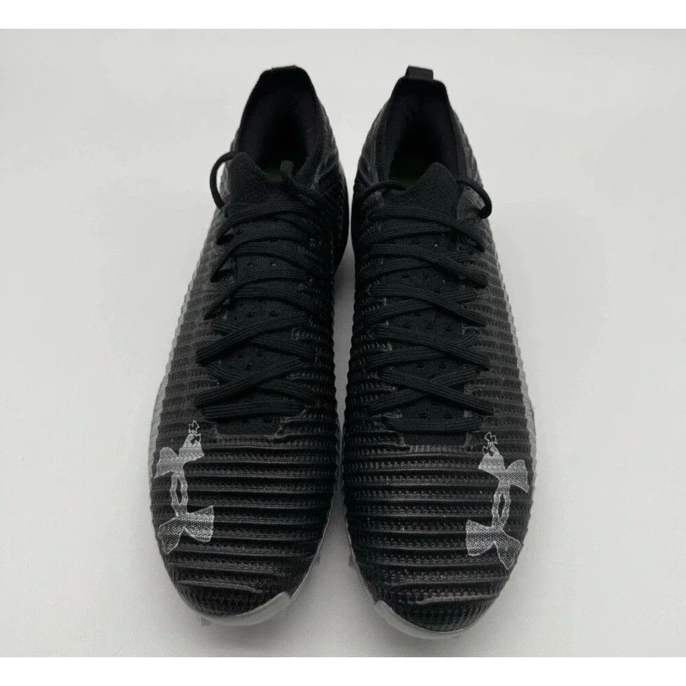 Under Armour Blur Pro Football Cleats Black Gray Silver 3028220-003 Mens Size 10