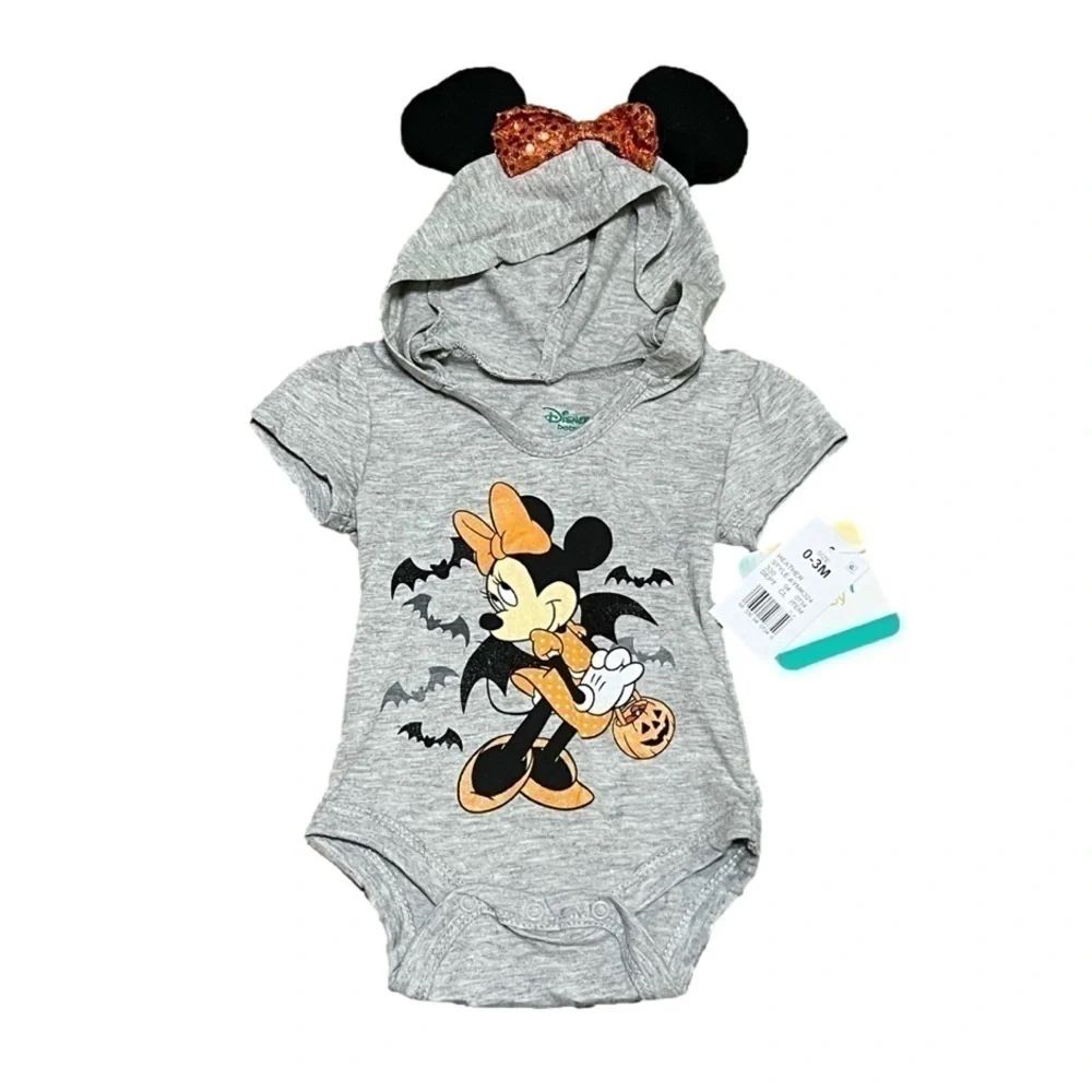 DISNEY Minnie Mouse & Bats Halloween Bodysuit (Sz 0-3 Months)