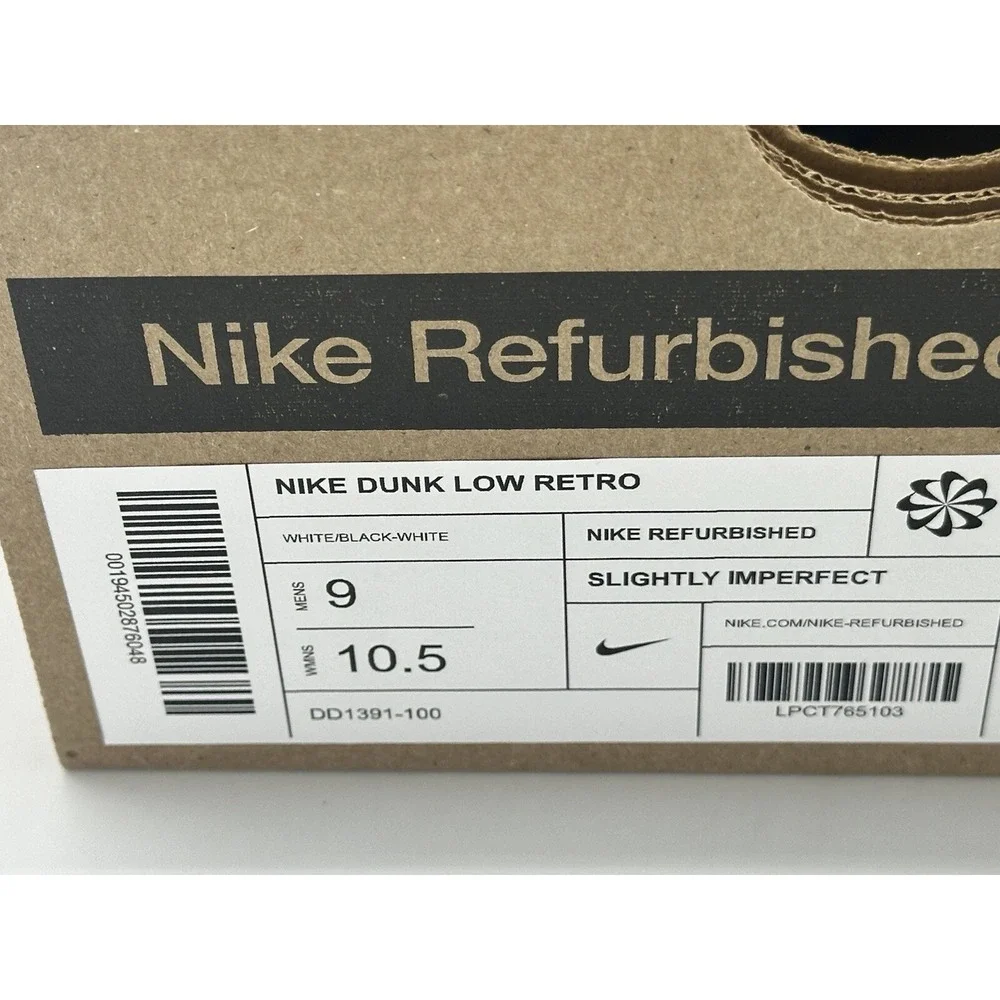 Size 9 *Refurbished by Nike* Dunk Low Retro Black White 