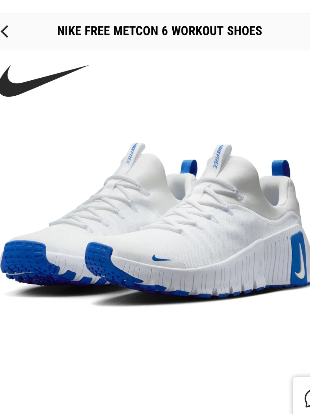 Nike Free Metcon 6 White Game Royal Cross Training Shoes Men's Size 10.5