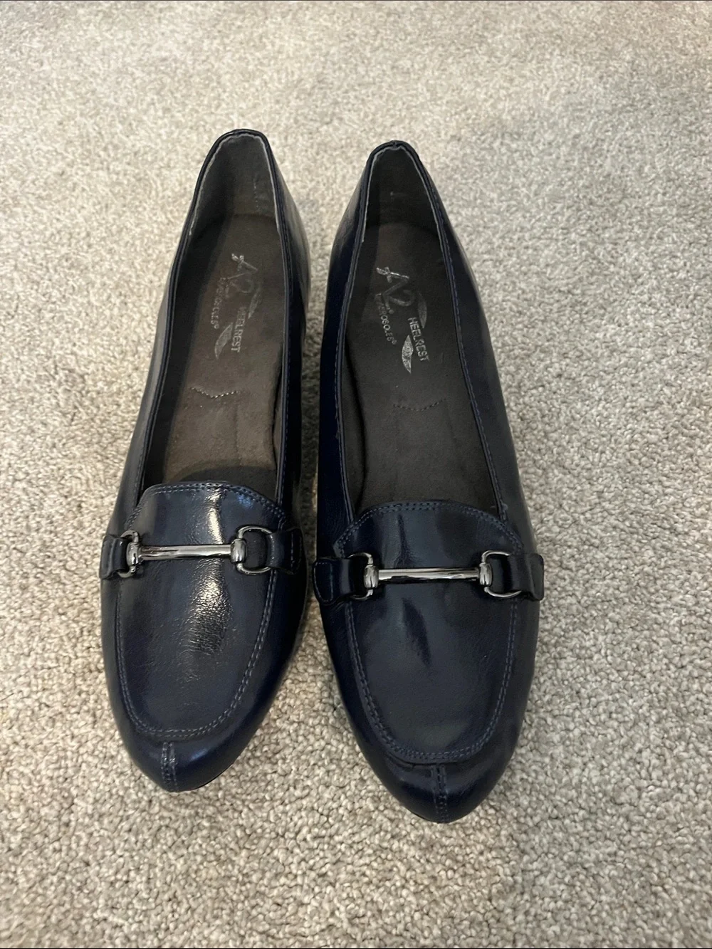 A2 Women's Navy Leather wedge  Loafers with Silver Hardware