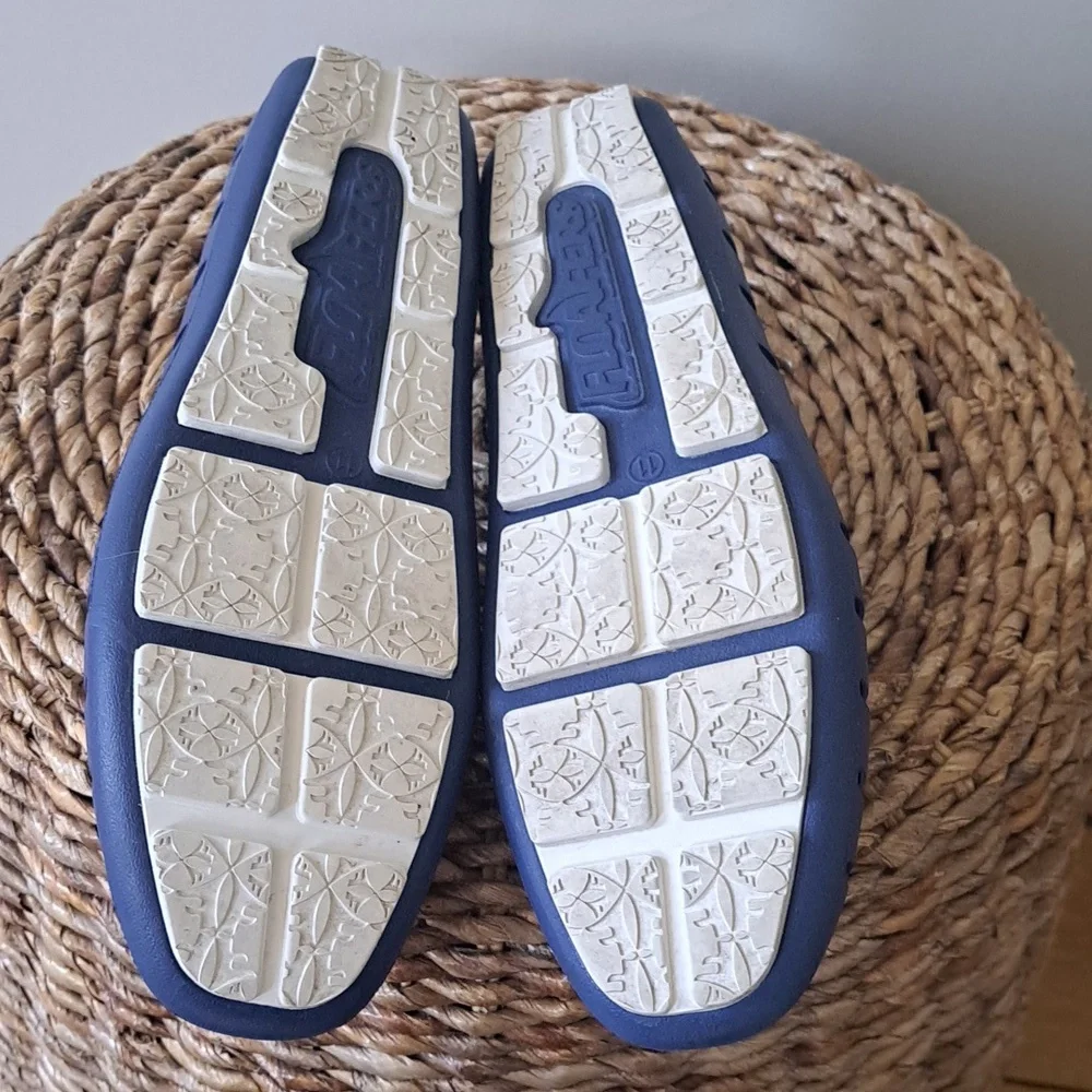 Floafers‎ Mens Blue Perforated Rubber Driving Loafers White Soles Size 11
