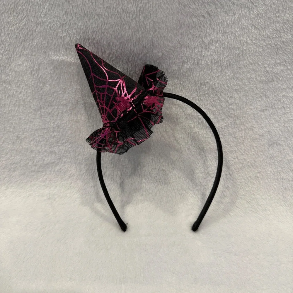 Halloween Witch Hat Headband Black Pink Spiderweb‎ Costume Accessory Kids