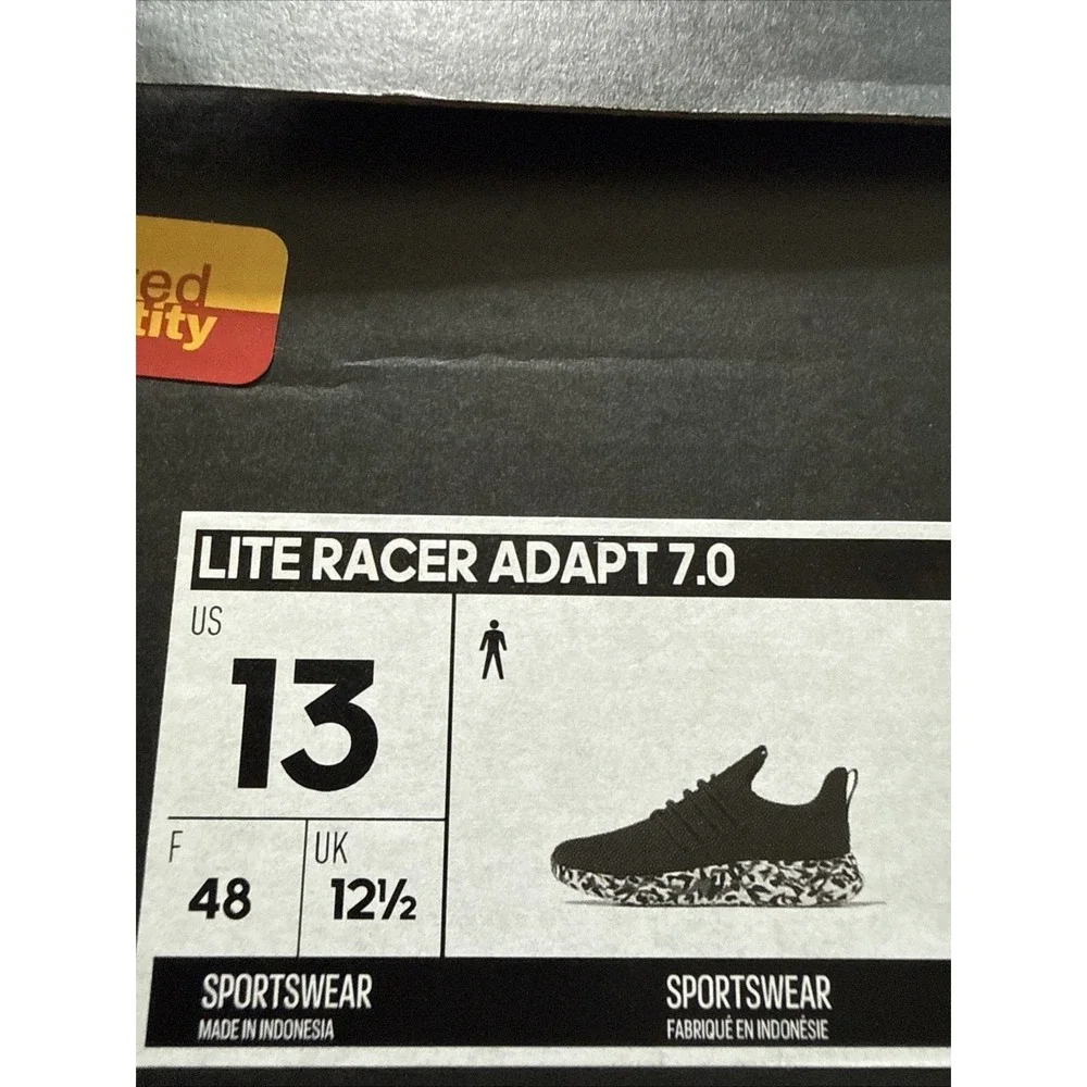 Adidas Lite Racer‎ Adapt 7.0 Shoes / Sneakers - Men 13 Black/ White JS0045  NIB