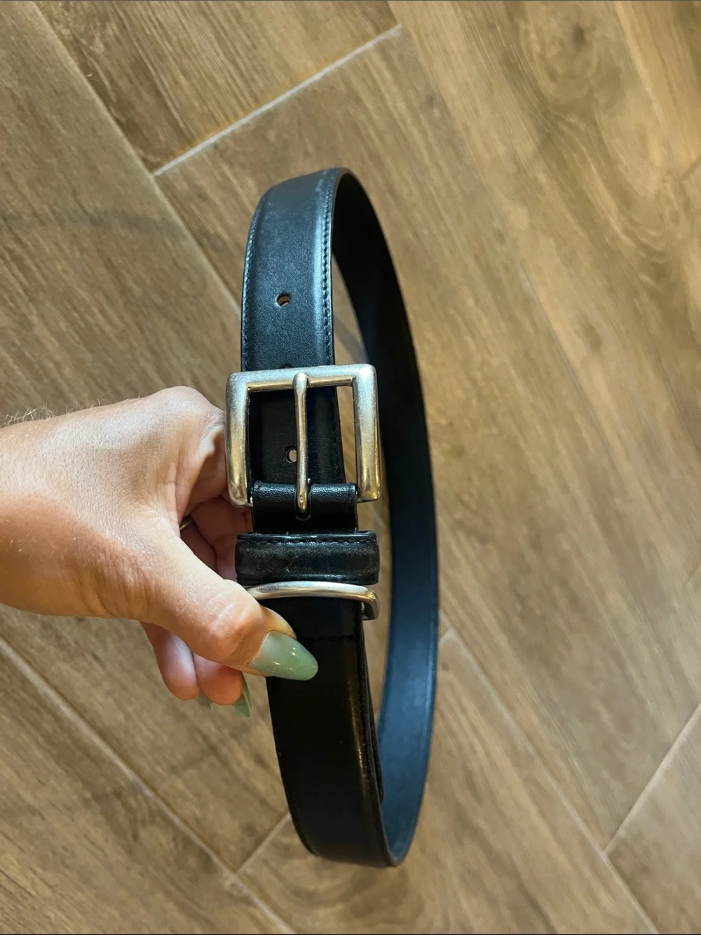 Merona Black Leather Belt with Silver-Tone Buckle