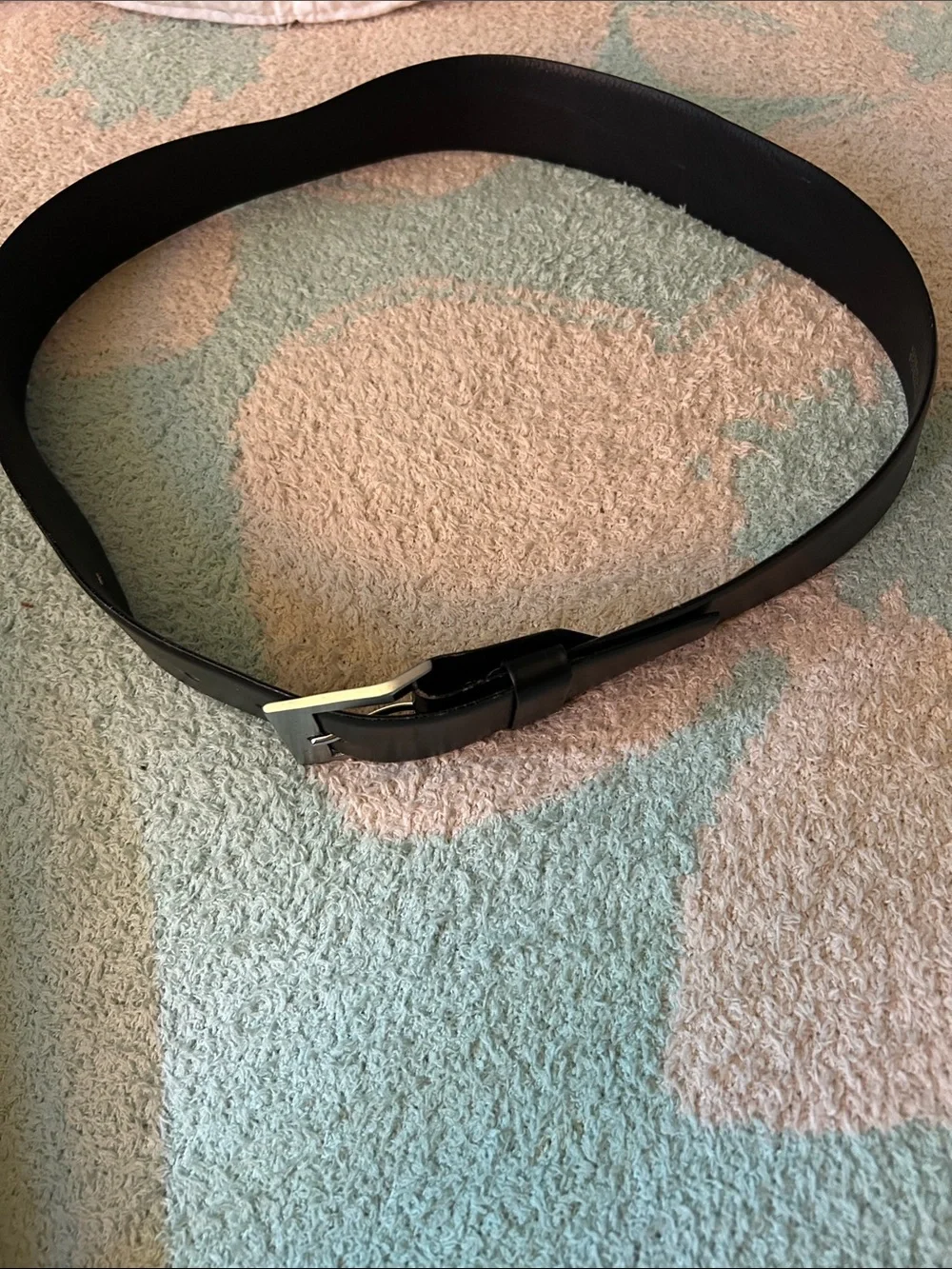 Men's Black Leather Belt with Silver Buckle