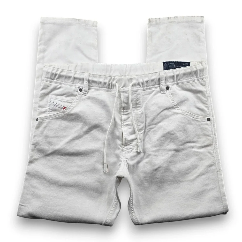 Diesel JoggJeans Pants Krooley R-NE Mens 34 White Elastic Waist Slim Straight