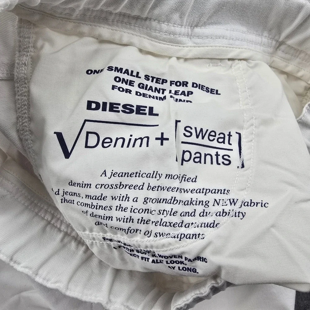 Diesel JoggJeans Pants Krooley R-NE Mens 34 White Elastic Waist Slim Straight
