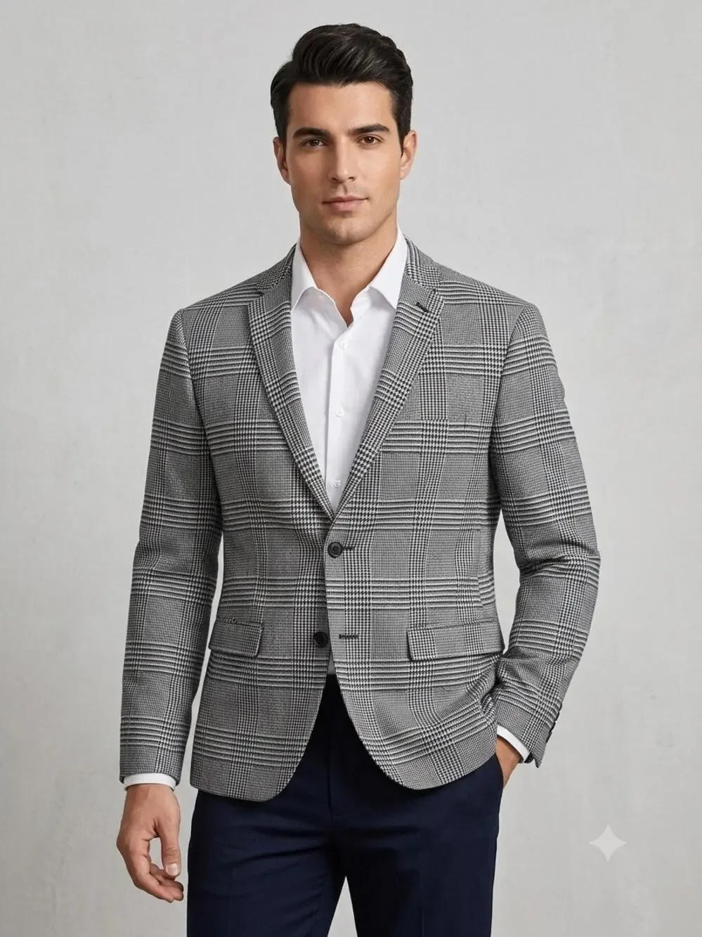 Nick Graham glen plaid black & white blazer 38S