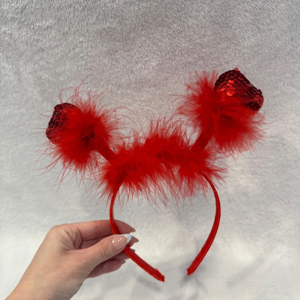 Red Heart Headband‎ Kids Costume Accessory Sequins and Feathers