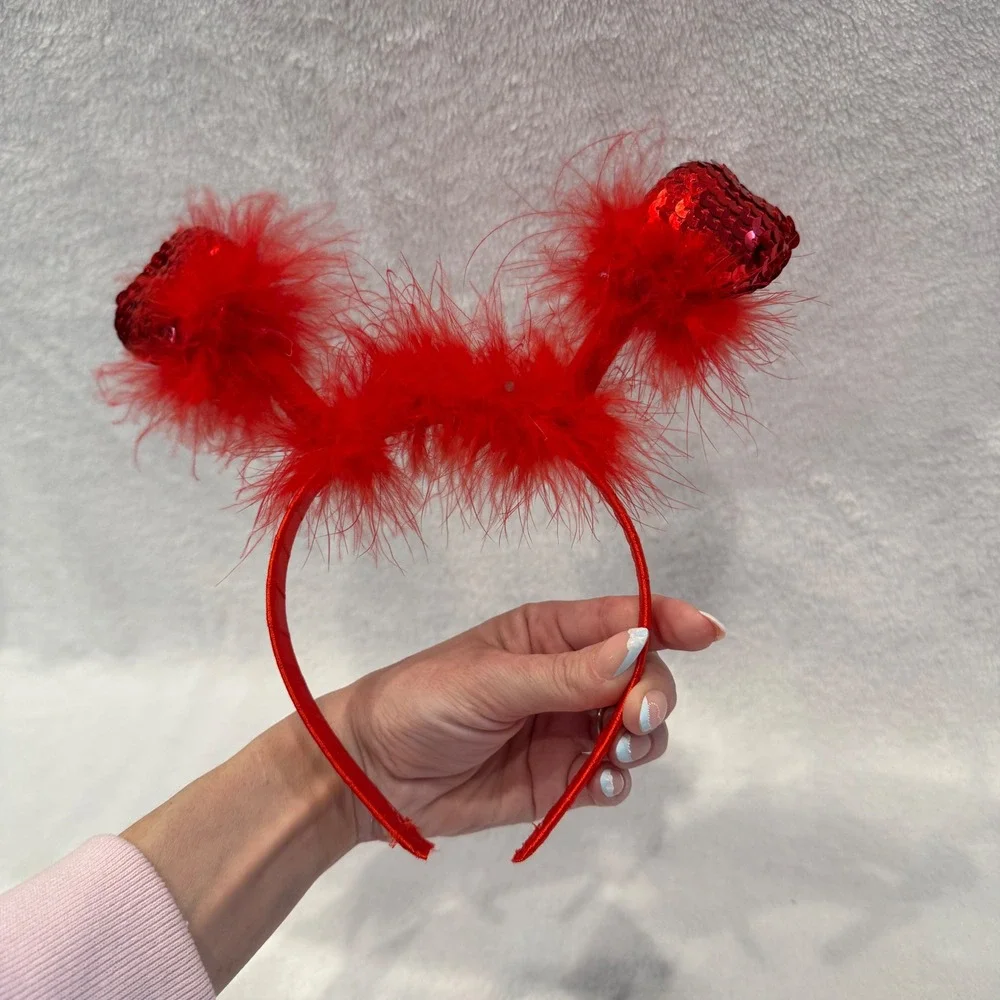 Red Heart Headband‎ Kids Costume Accessory Sequins and Feathers