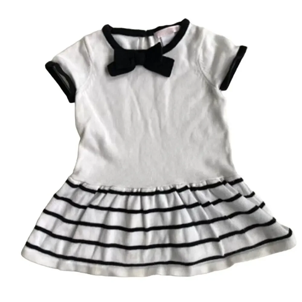 Janie and Jack Short Sleeve Sweater Dress - Black White - 12-18M