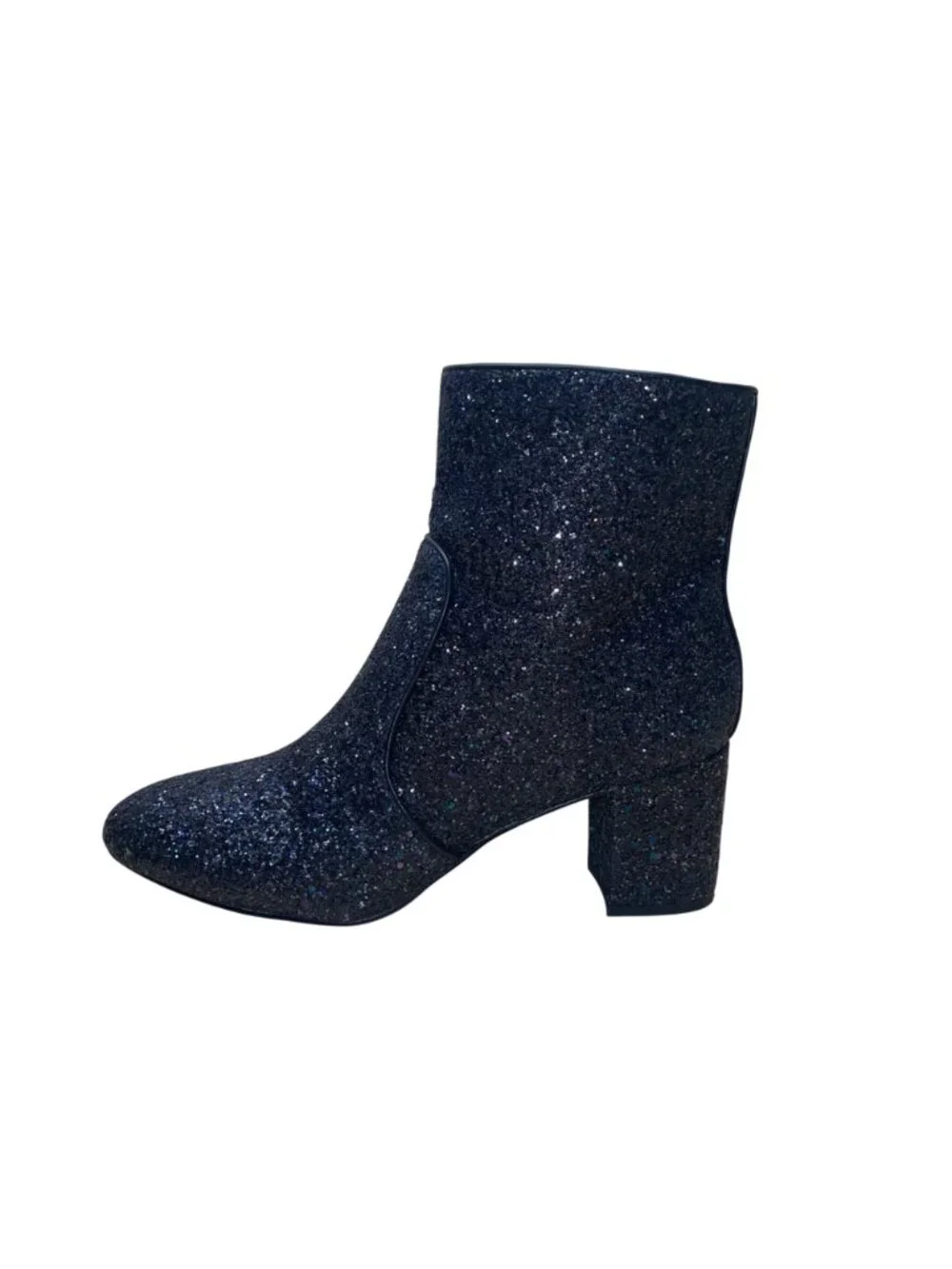 J. Crew Women’s Black Glitter Synthetic Zipper Block Heel Ankle Boots Size 9.5