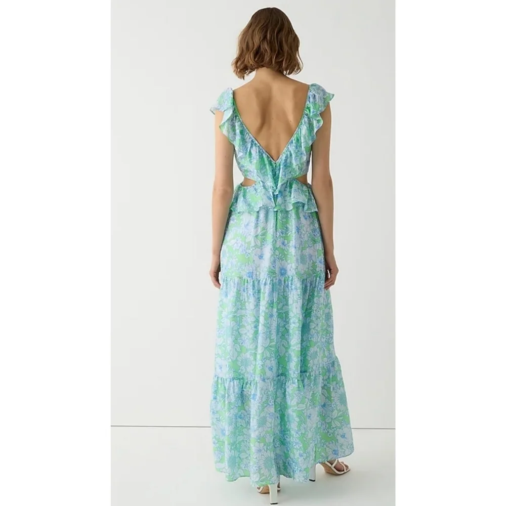 71. J.Crew Collection ruffle-trim cutout maxi dress in lime floral