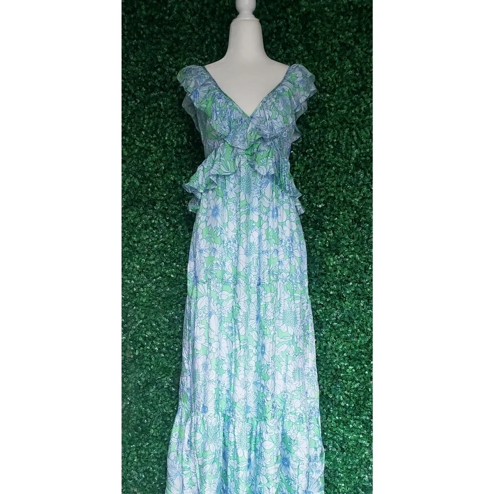 71. J.Crew Collection ruffle-trim cutout maxi dress in lime floral
