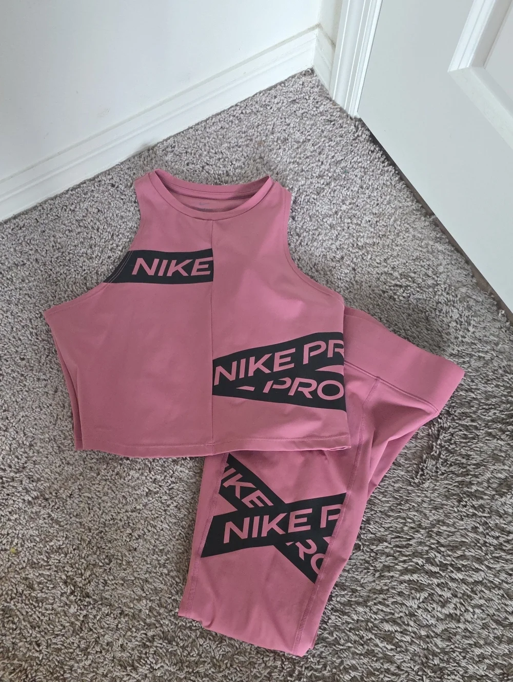 Nike Pink Logo Crop Top and Matching Leggings Set