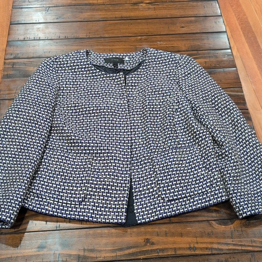 J. Crew Silk Blend Tweed shimmer Blazer Basket Weave