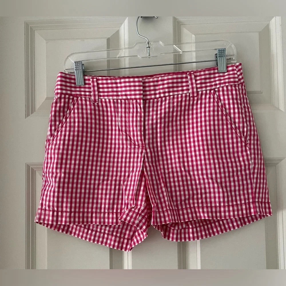 J.Crew pink and white gingham checked shorts, size 2
