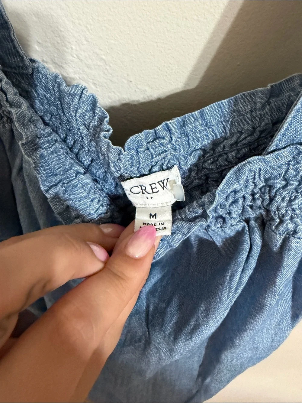 Blue Chambray Smocked Square-Neck Tank Top