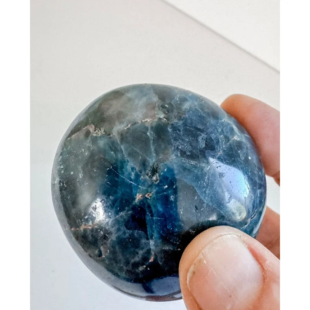 Blue Apatite Palm Stone Polished Healing Crystal Worry Meditation Stone 1.75