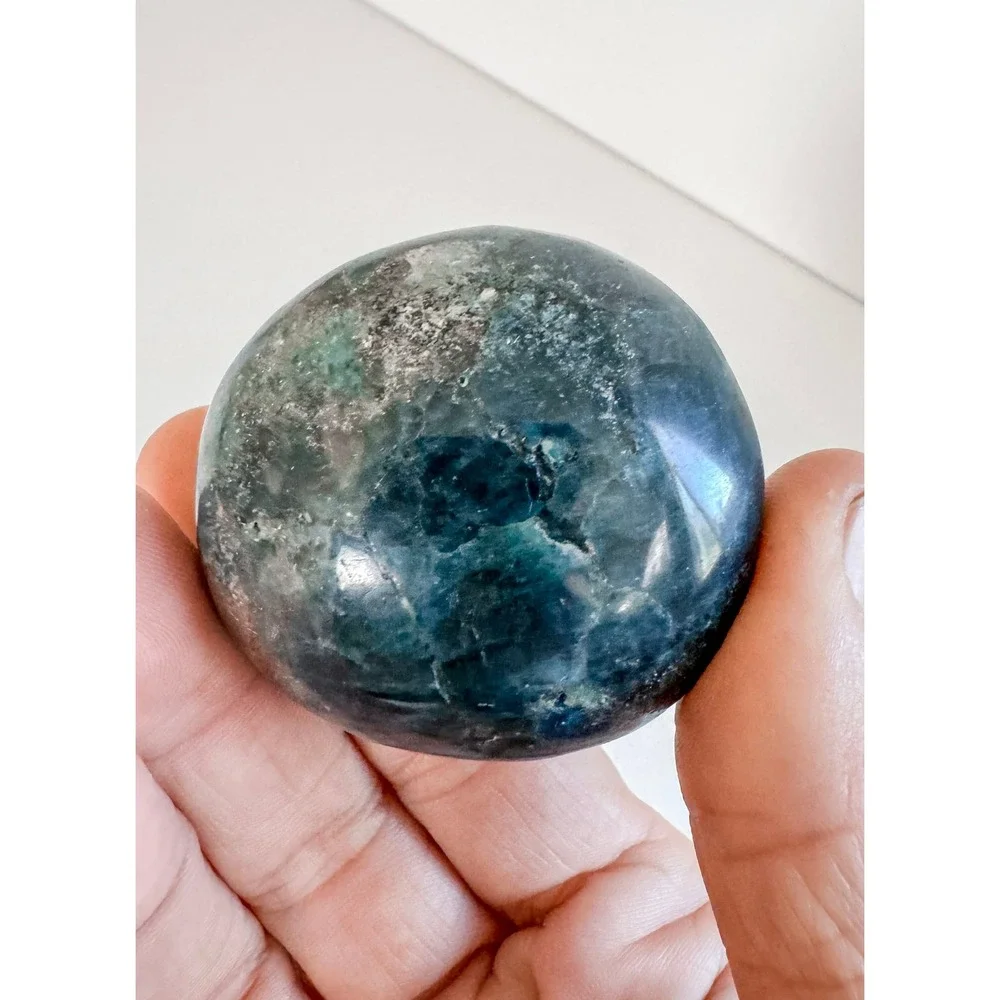 Blue Apatite Palm Stone Polished Healing Crystal Worry Meditation Stone 1.75