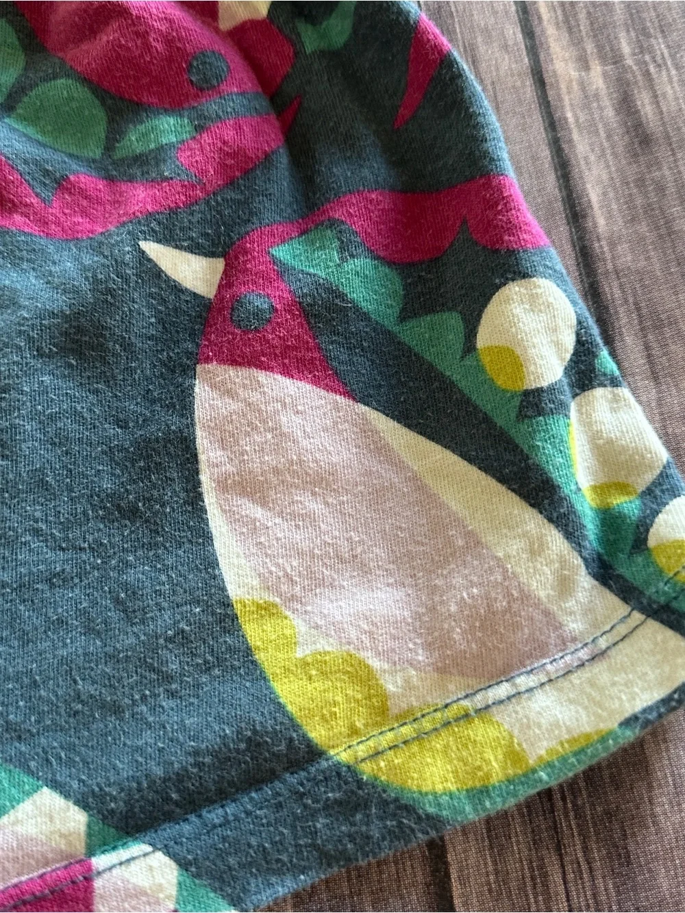 Tea teal bird dress fair fade pilling 12/18