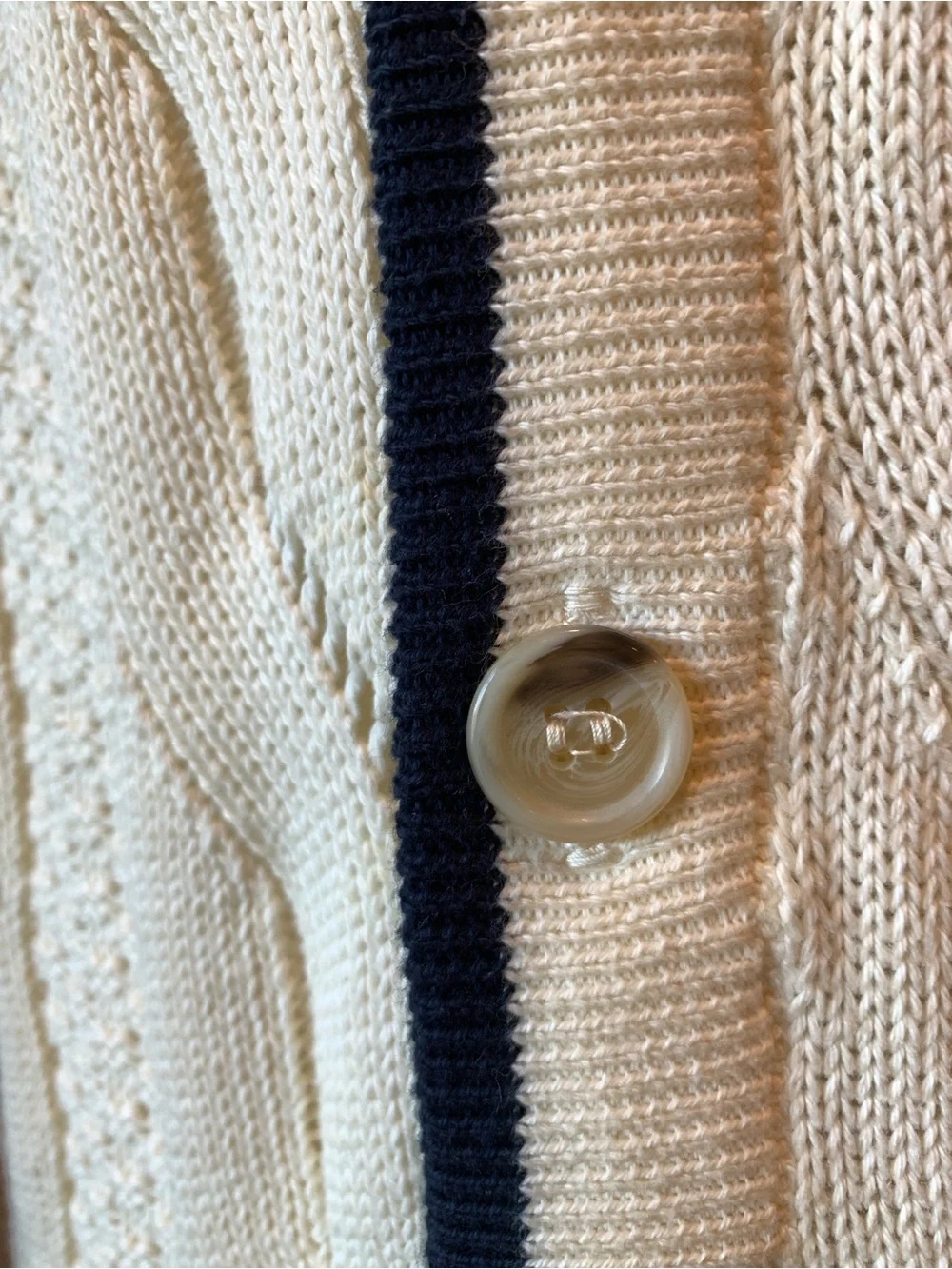Aquascutum London Cream Cable Knit Cardigan with Navy Trim