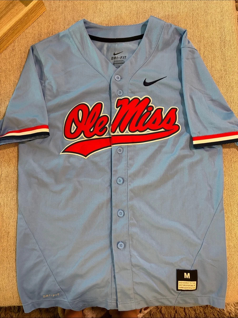 Nike Light Blue Ole Miss Baseball Jersey with Red Script size medium