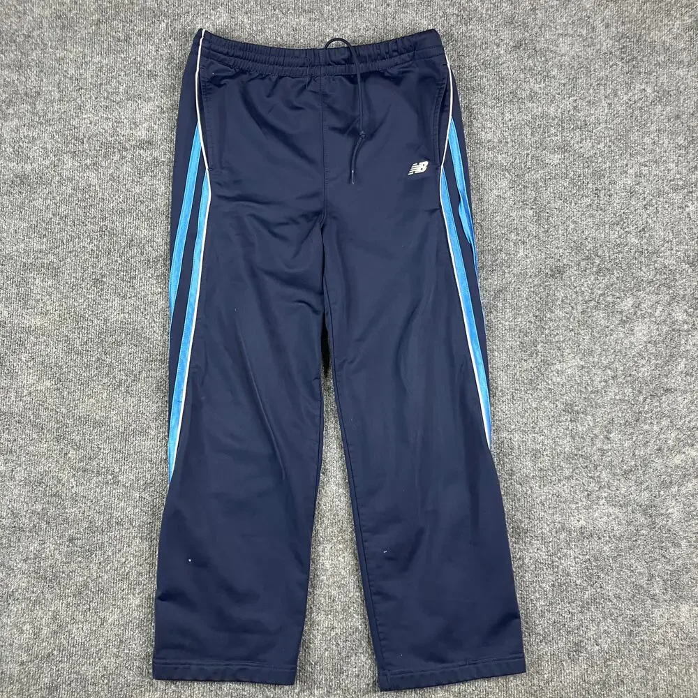 New Balance Track Pants Kids Medium Navy Blue Striped Athletic Joggers‎ Stretch