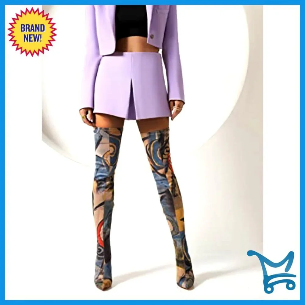 Thigh High Over The Knee Boots Stiletto Heel Pointed Toe Denim