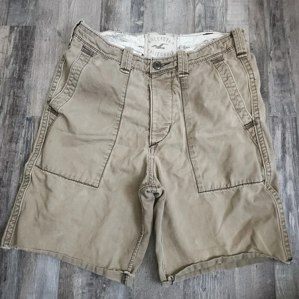 Hollister Cargo Shorts Mens 30 Khaki Tan Cotton Twill Casual Summer Outdoor
