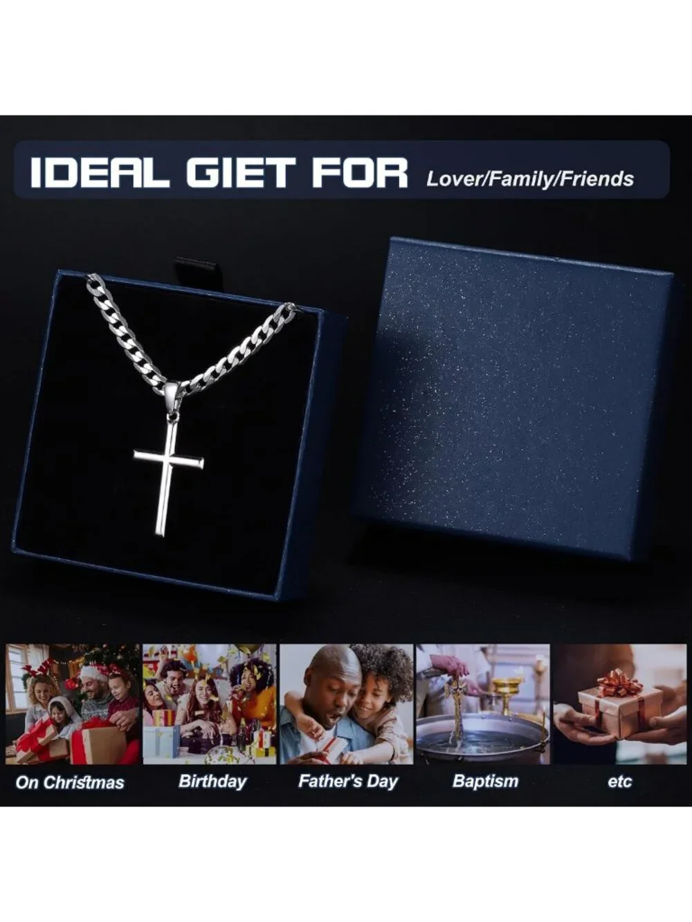 925 Sterling Silver Cross Necklace for Men & Women - Durable Cuban Link Chain
