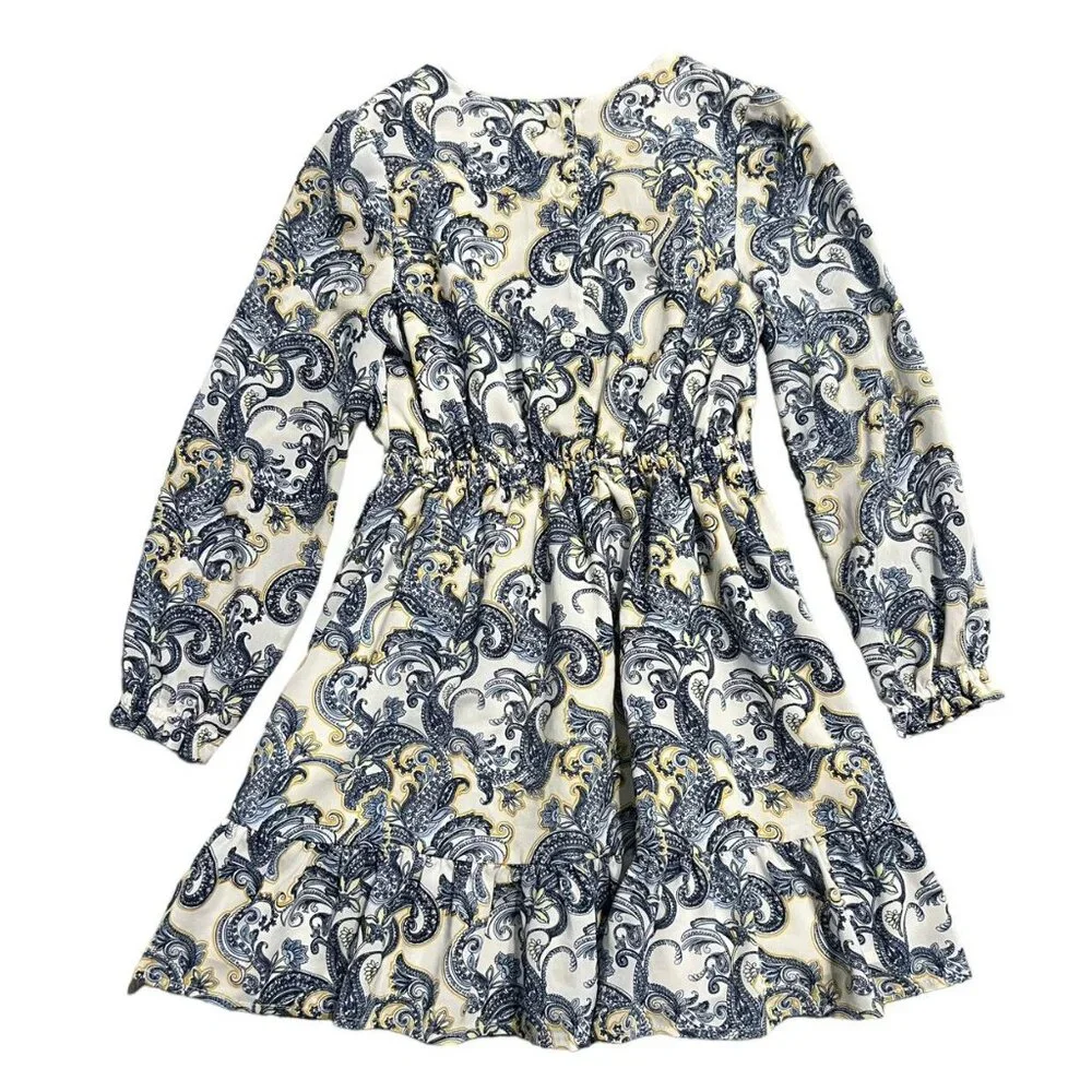Janie and Jack Sz 6 Blue & Gold Paisley Print Dress