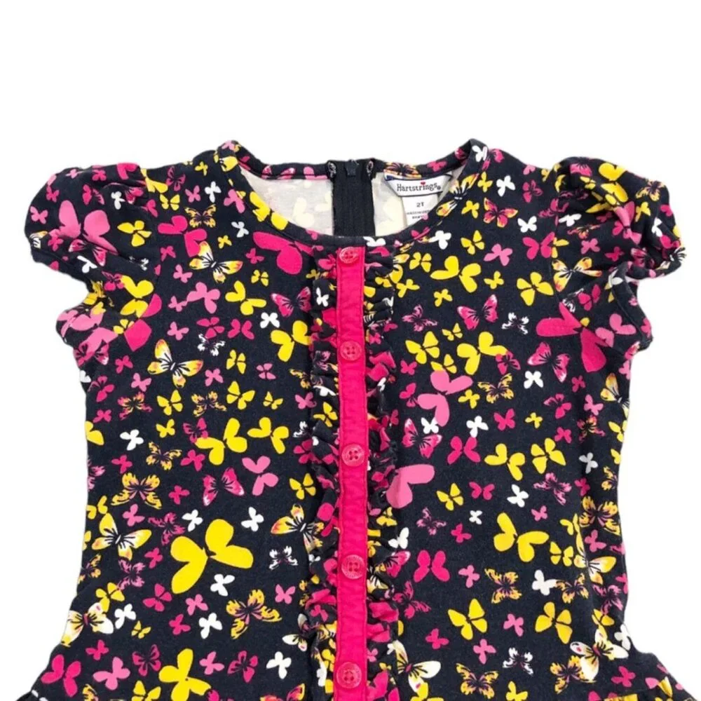 Hartstrings 2T Navy, Yellow & Pink Butterfly Dress