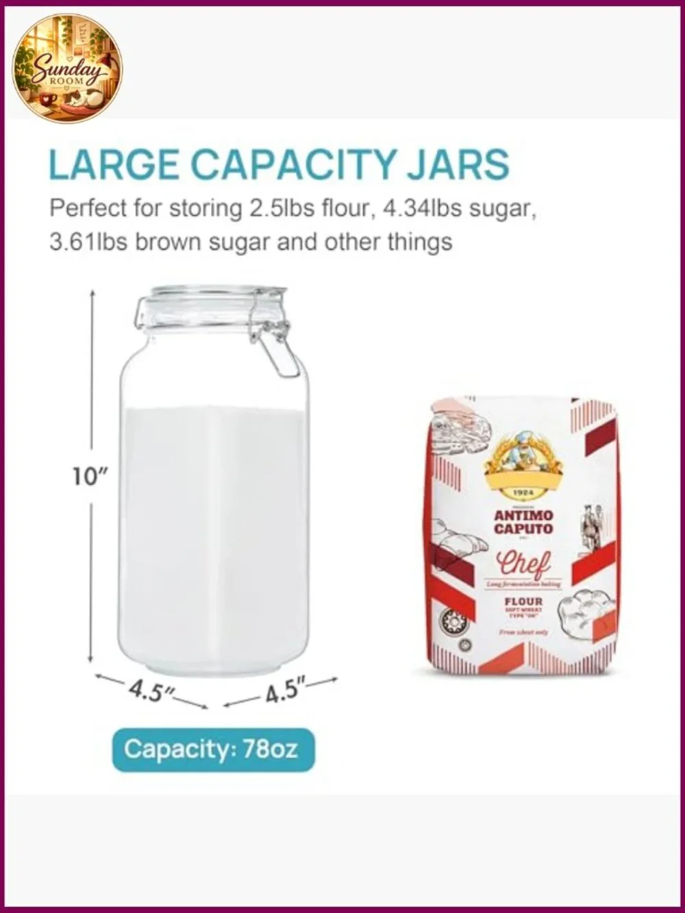 3 Pack 78oz Glass Food Storage Jars with Airtight Clamp Lids