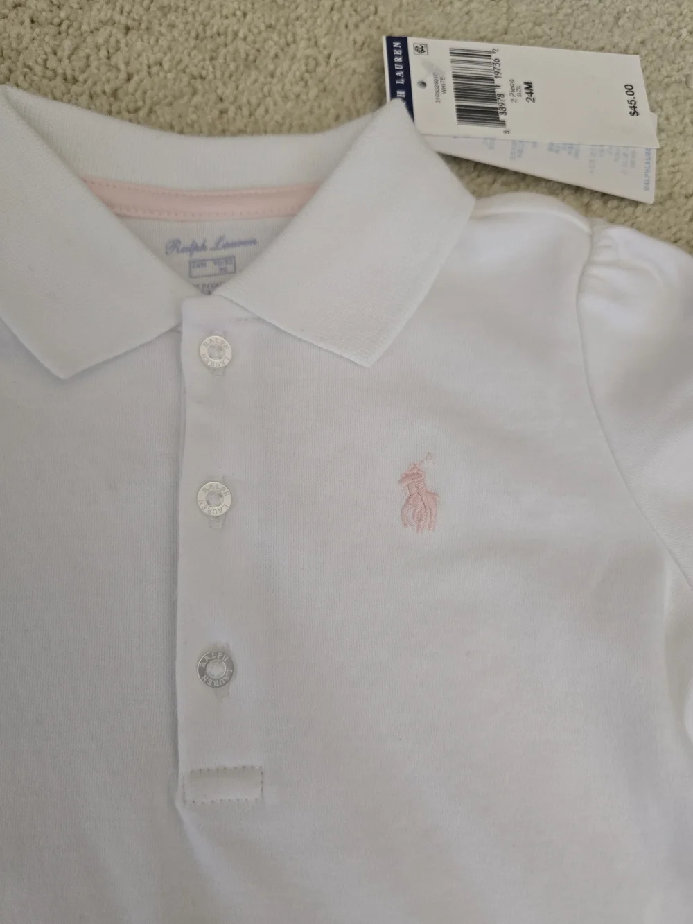 Ralph Lauren Girl White Ruffle Hem Polo Dress with matching short pant