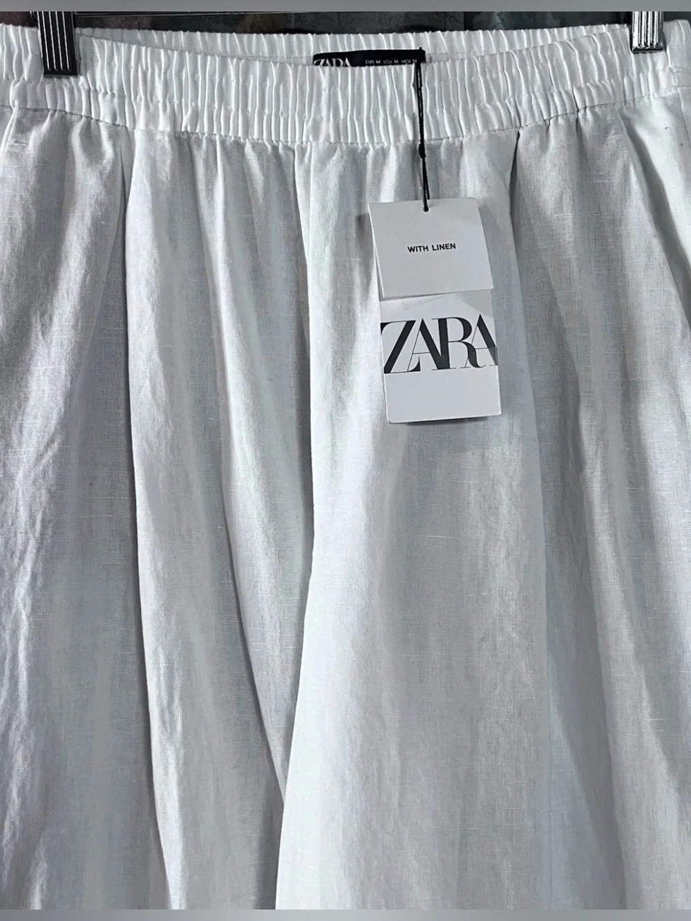 Zara Pants Women’s Linen Wide Leg Size M White Palazzo Lagenlook NWT Full Length