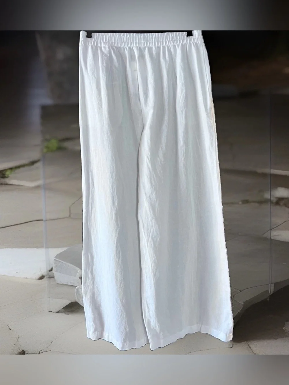 Zara Pants Women’s Linen Wide Leg Size M White Palazzo Lagenlook NWT Full Length