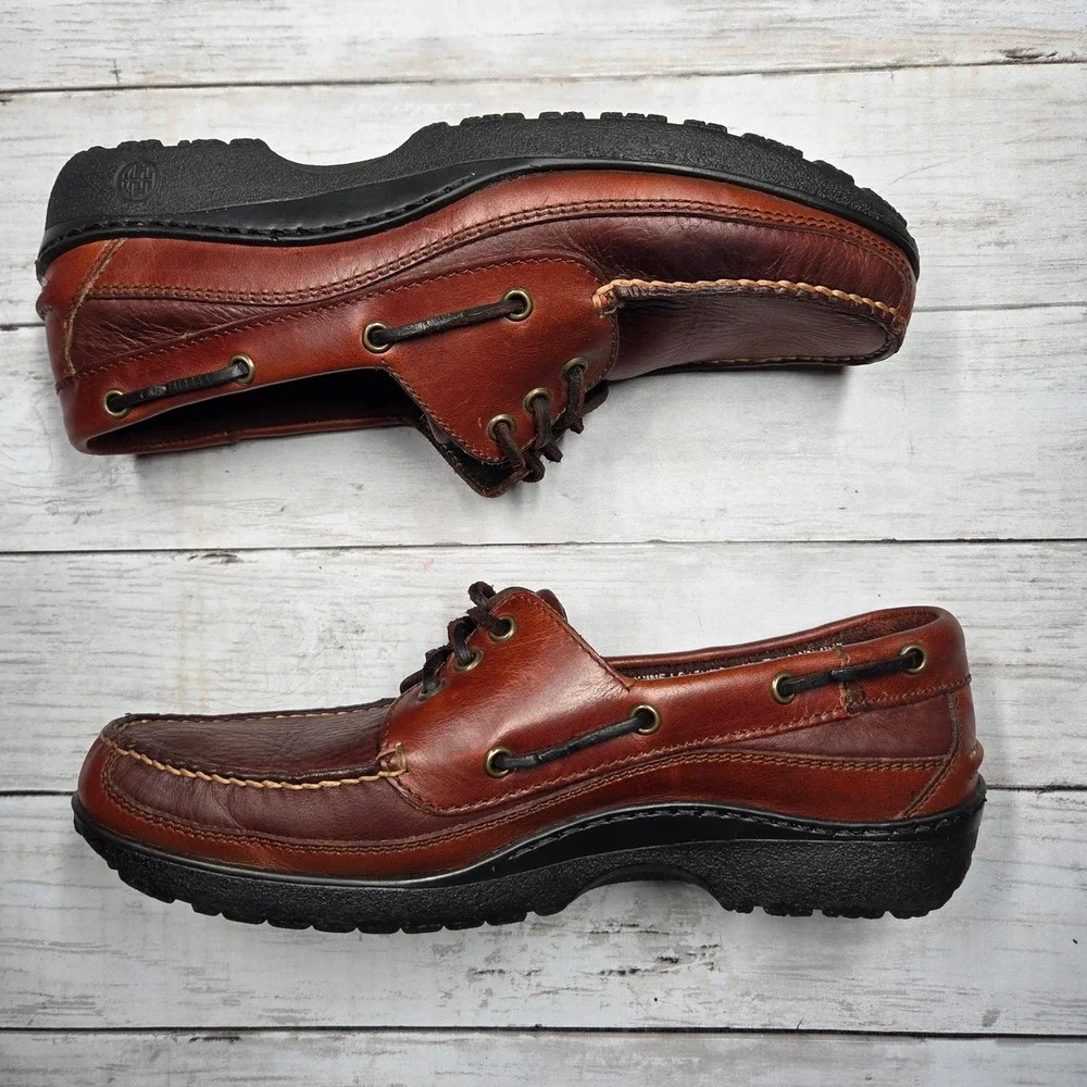 HH Brown Boat Shoes Loafers Mens 9.5 M Brown Leather Lug Sole 5705