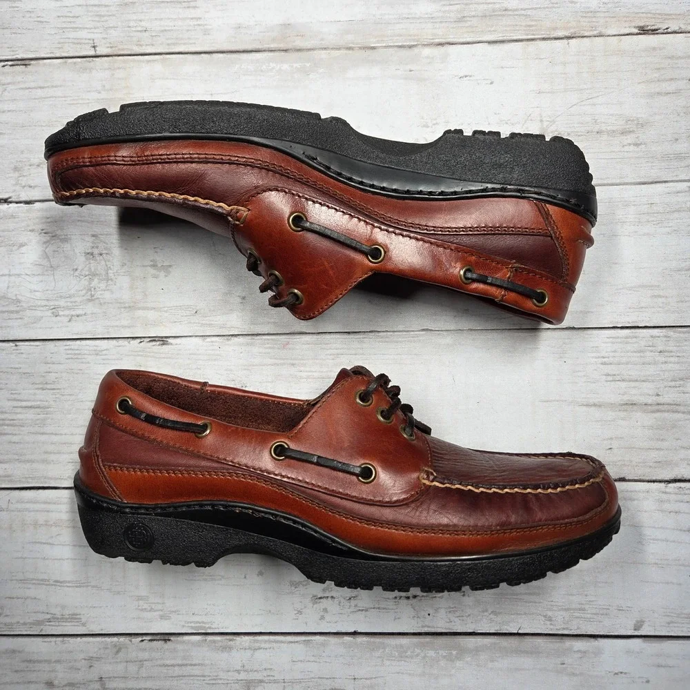 HH Brown Boat Shoes Loafers Mens 9.5 M Brown Leather Lug Sole 5705