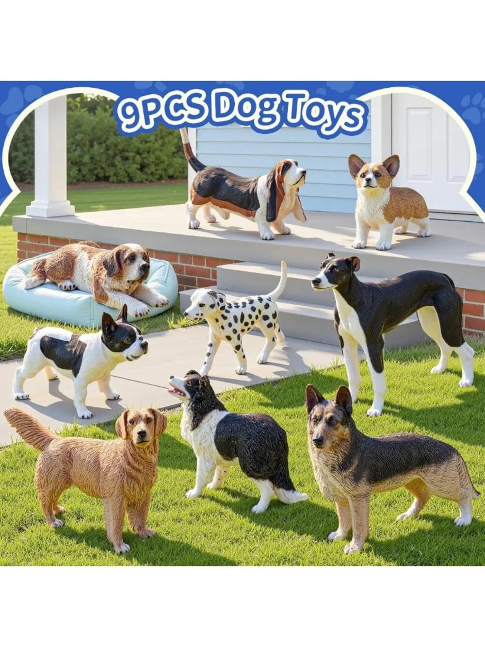 9 PCS Realistic Dog Figurines Set - Educational Animal Toys, Cake Toppers