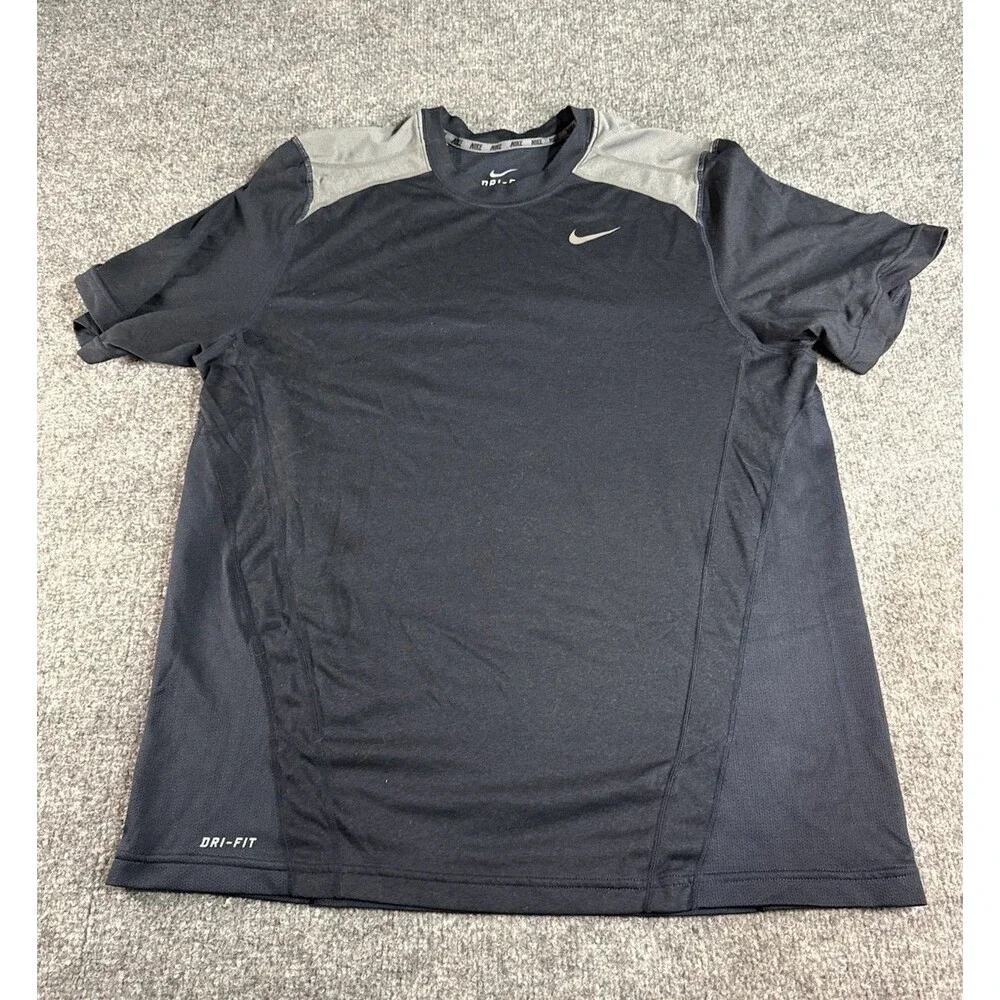 Nike Dri‑Fit Shirt Men’s L Navy Gray Athletic Training Gym Workout