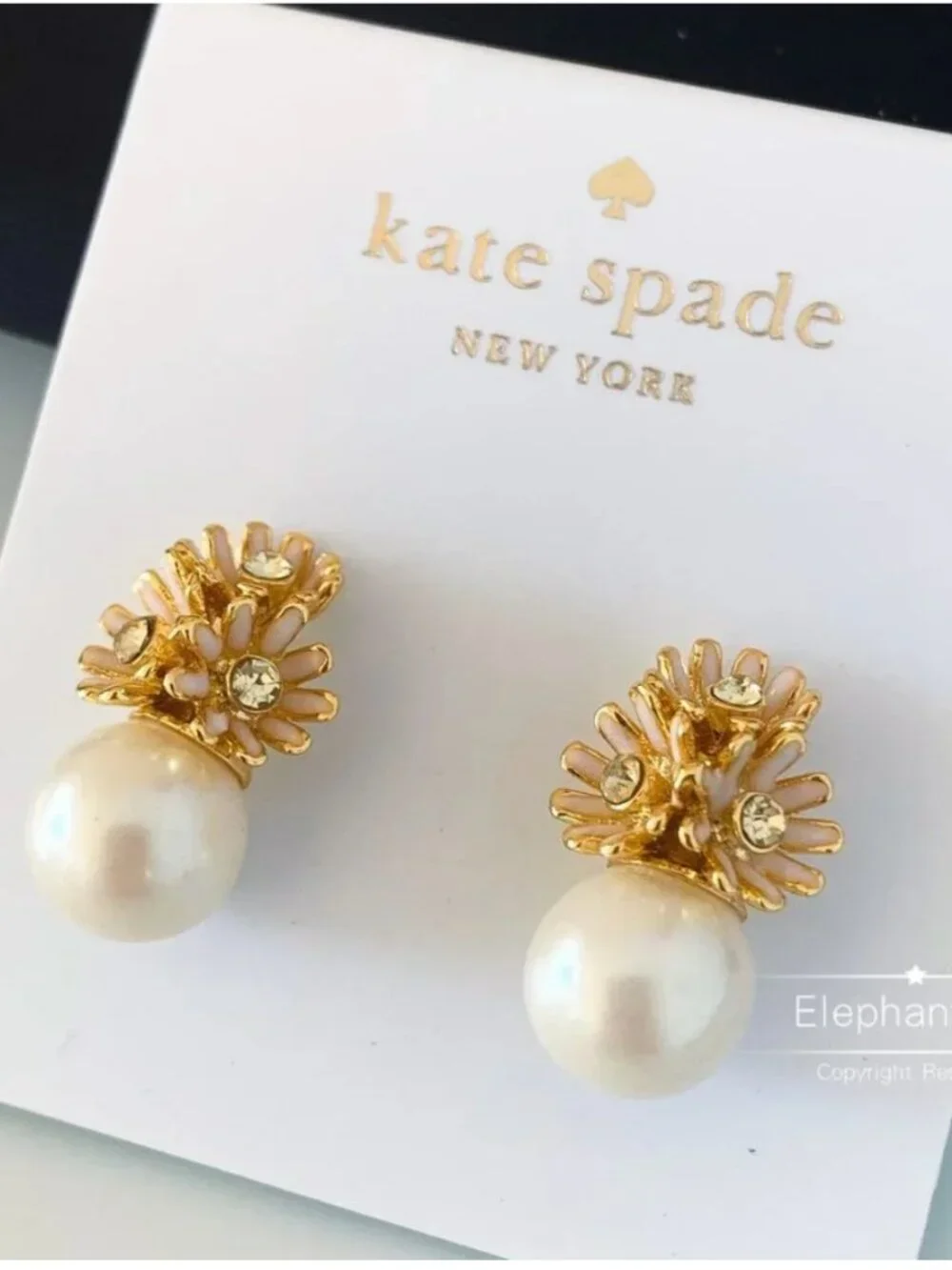 Kate Spade Pearl Flower Stud Earrings Gold Tone Crystal Floral Pearl Earrings