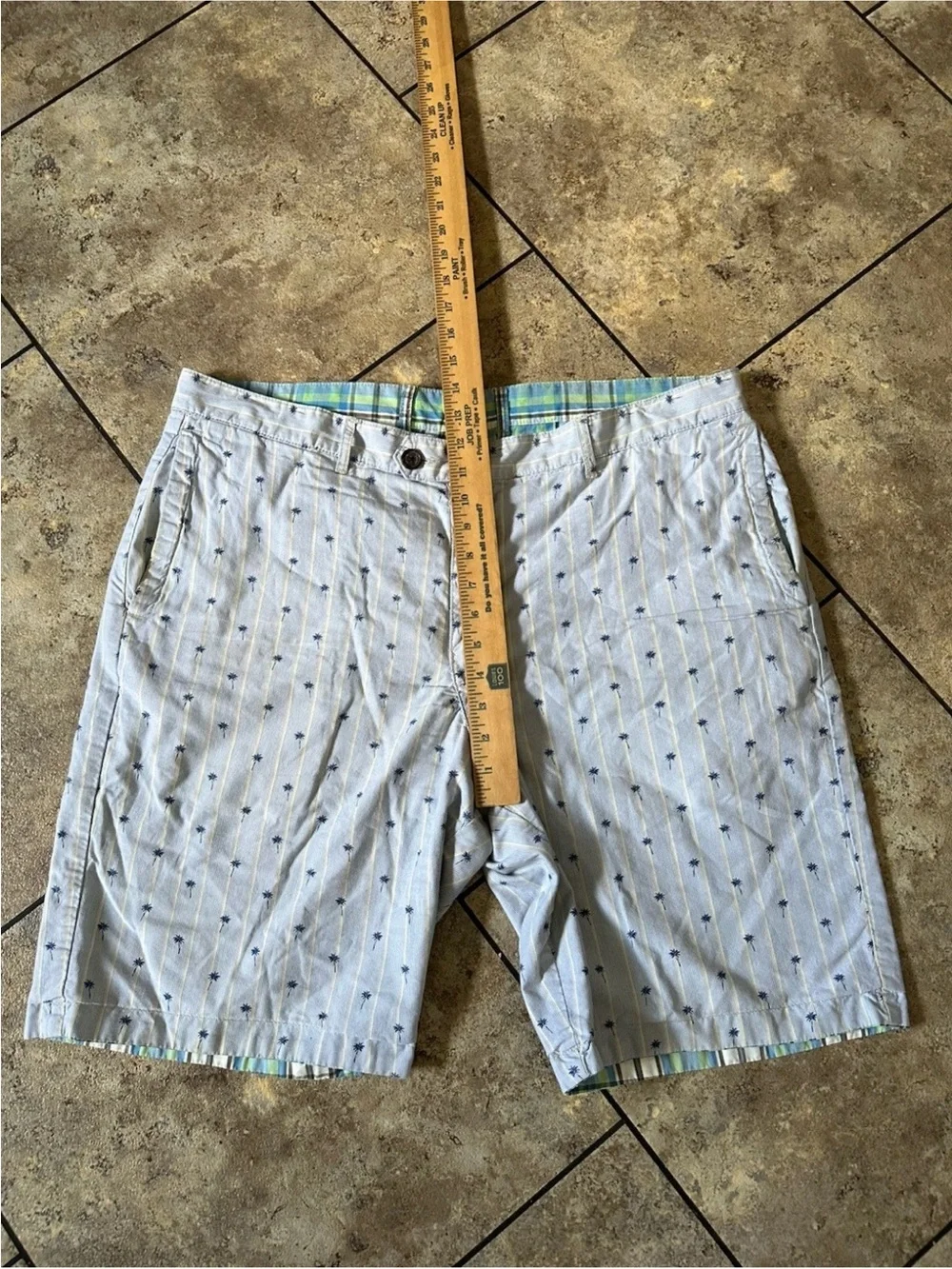 Tommy Bahama Shorts Reversible Blue Madras Plaid Palm Tree 10