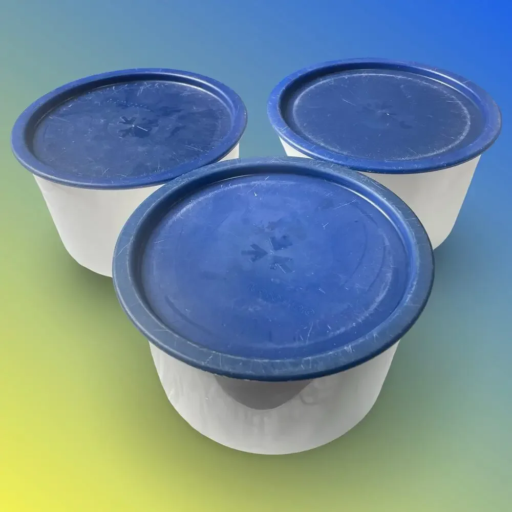 Tupperware One Touch Canister C Set of 3 2709A White Blue Lid 2419A Stackable