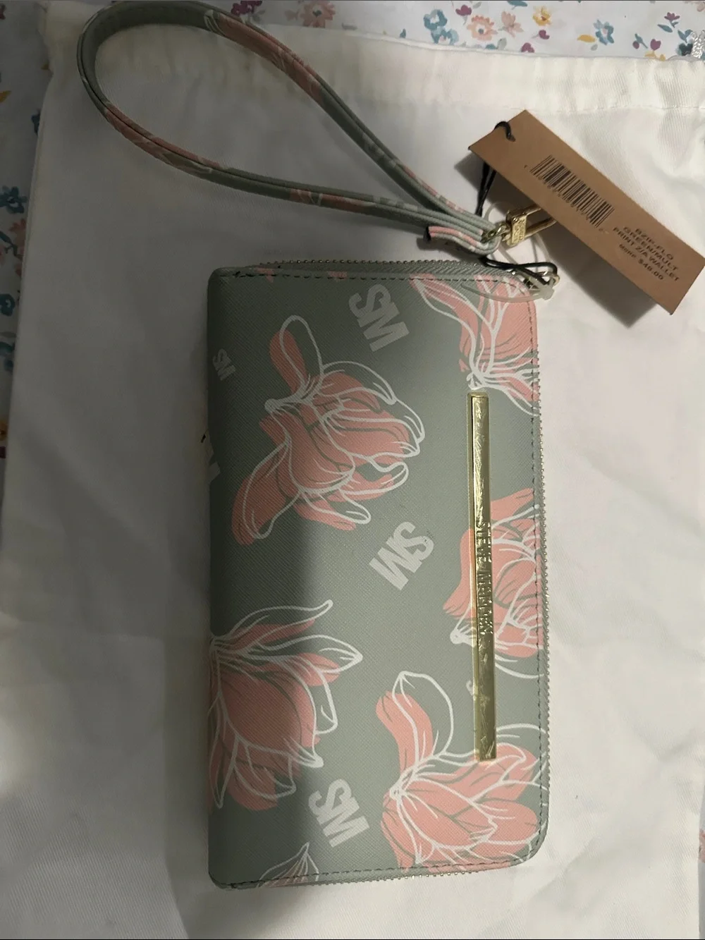 Floral Print Wristlet Wallet - Gray & Pink