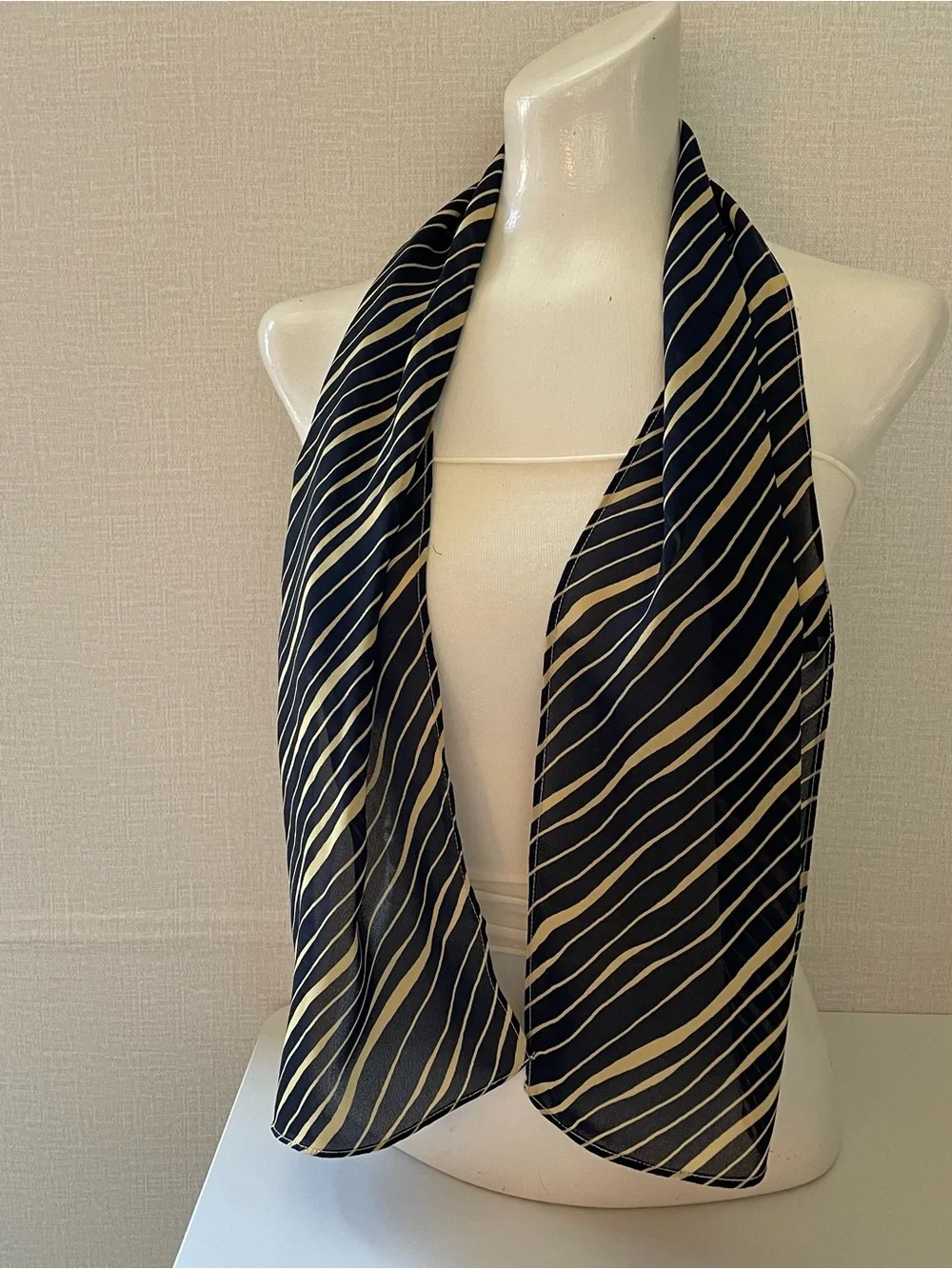 Diagonal Striped Navy and Yellow Neck Scarf - Women Accessories, EUC