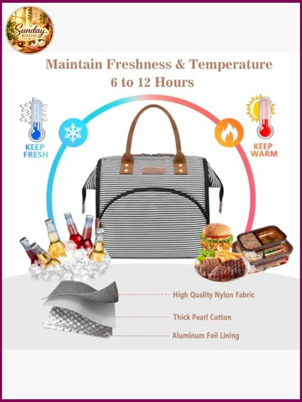 Insulated Lunch Bag Tote Large Capacity Thermal Canvas Cooler