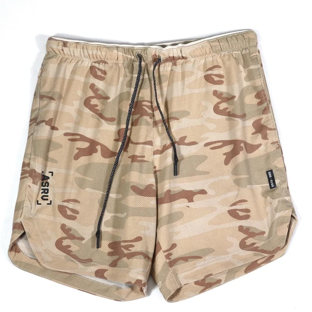 ASRV Training Shorts Mens Medium Tan Camo Mesh Unlined Athletic Gym DSG-0155