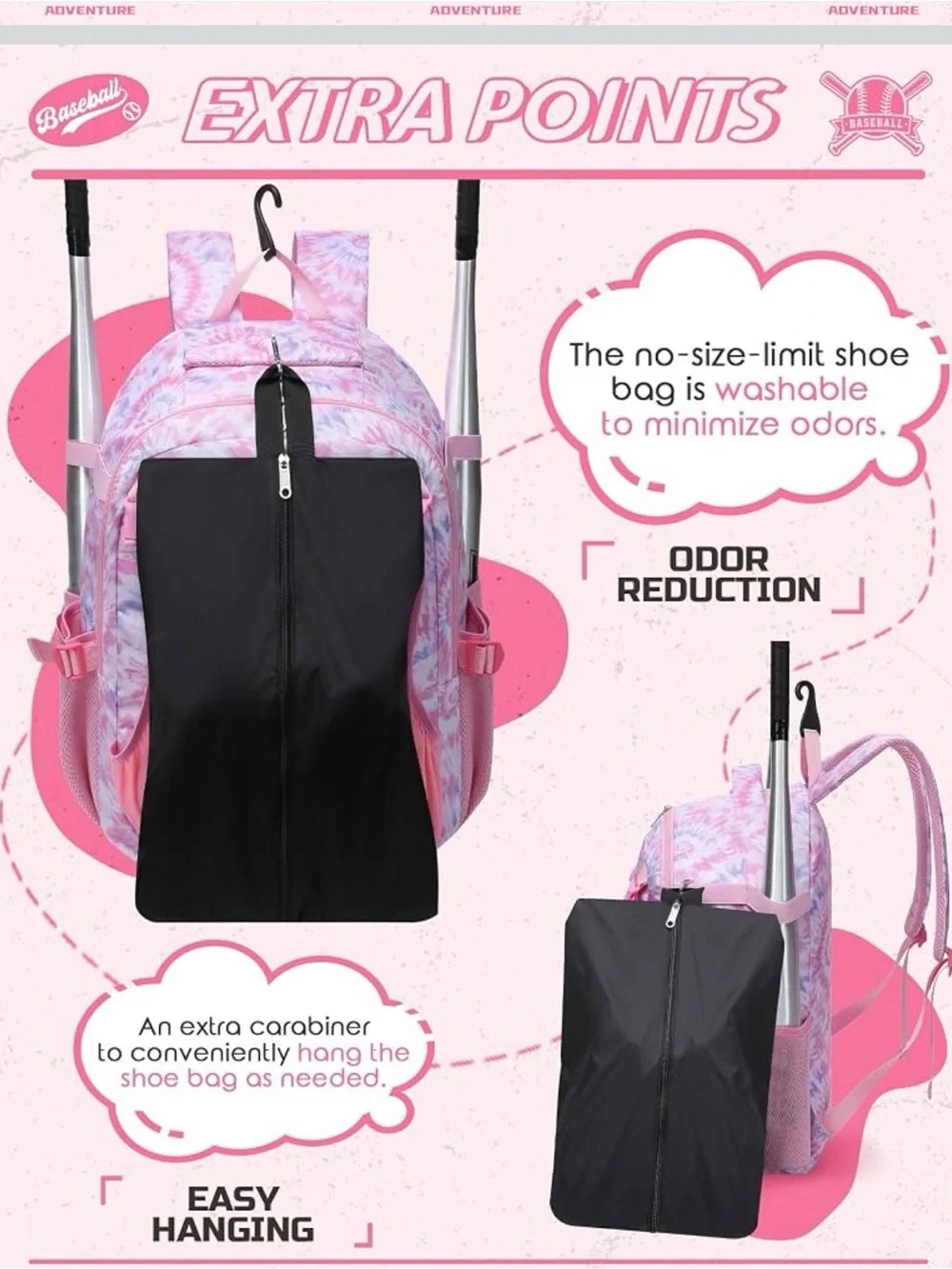 Girl’s Softball Pink & Lavender Tie-Dye Backpack